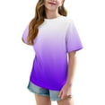 thumbnail image 3 of Girls Short Sleeve T Shirts Kids Summer Oversized Tops Gradient Print Casual Crewneck Basic Tees 5-15 Years, 3 of 6