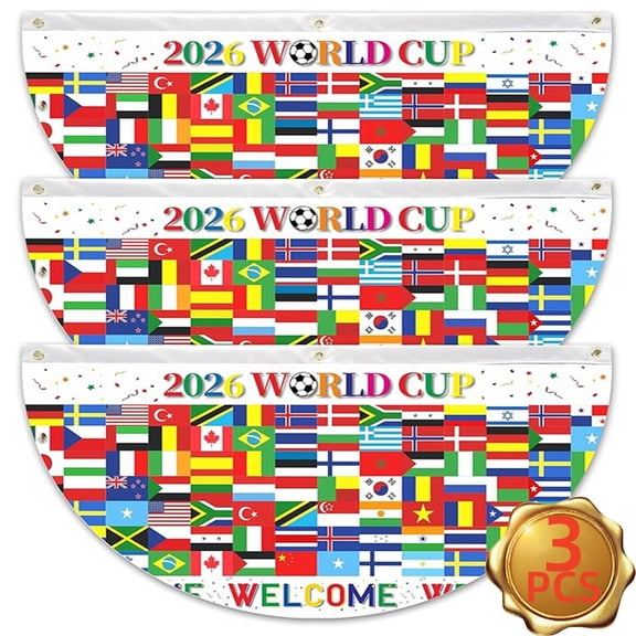 World Flags Banners 3x1.5 ft, International Bunting for Grand Openings & Events, 3-Pack