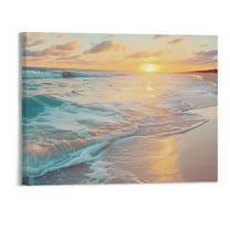 Creowell Beach Ocean Wall Art Sunset Pictures Beach Prints Romantic Sea Coastal Waves Canvas Paintings for Living Room Bedroom Bathroom Office Framed Artwork Seascape Wall Art Decor 20"x16"in