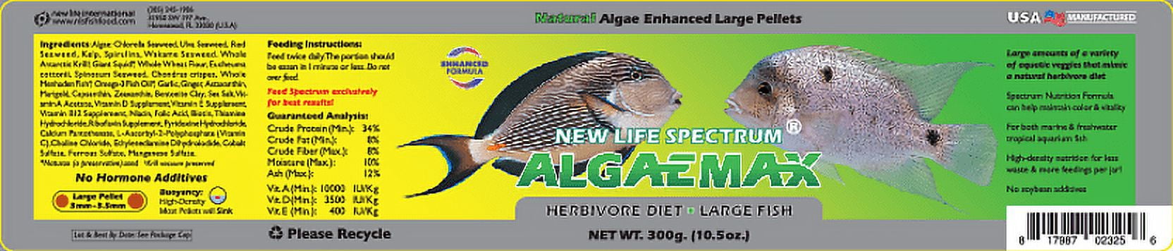 New Life Spectrum AlgaeMax Fish Food Pellets, Large (3-3.5mm), 10.5 oz