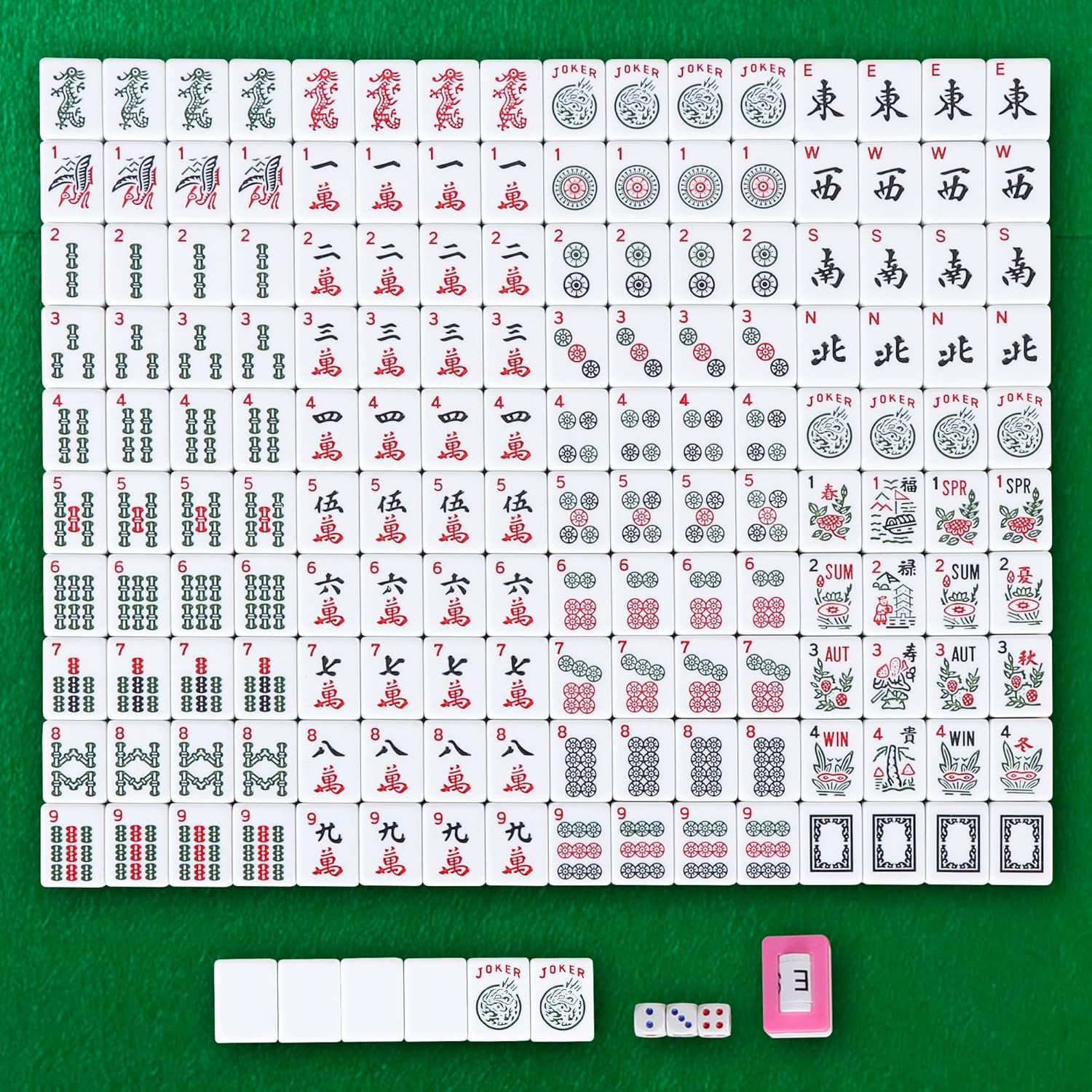 NIUMU American Mahjong Mah Jongg Set 166 Tiles 4 All-in-One Color Rack/Pushers Soft Bag Full Size Complete Mahjongg Ma Jong Set (Blue)