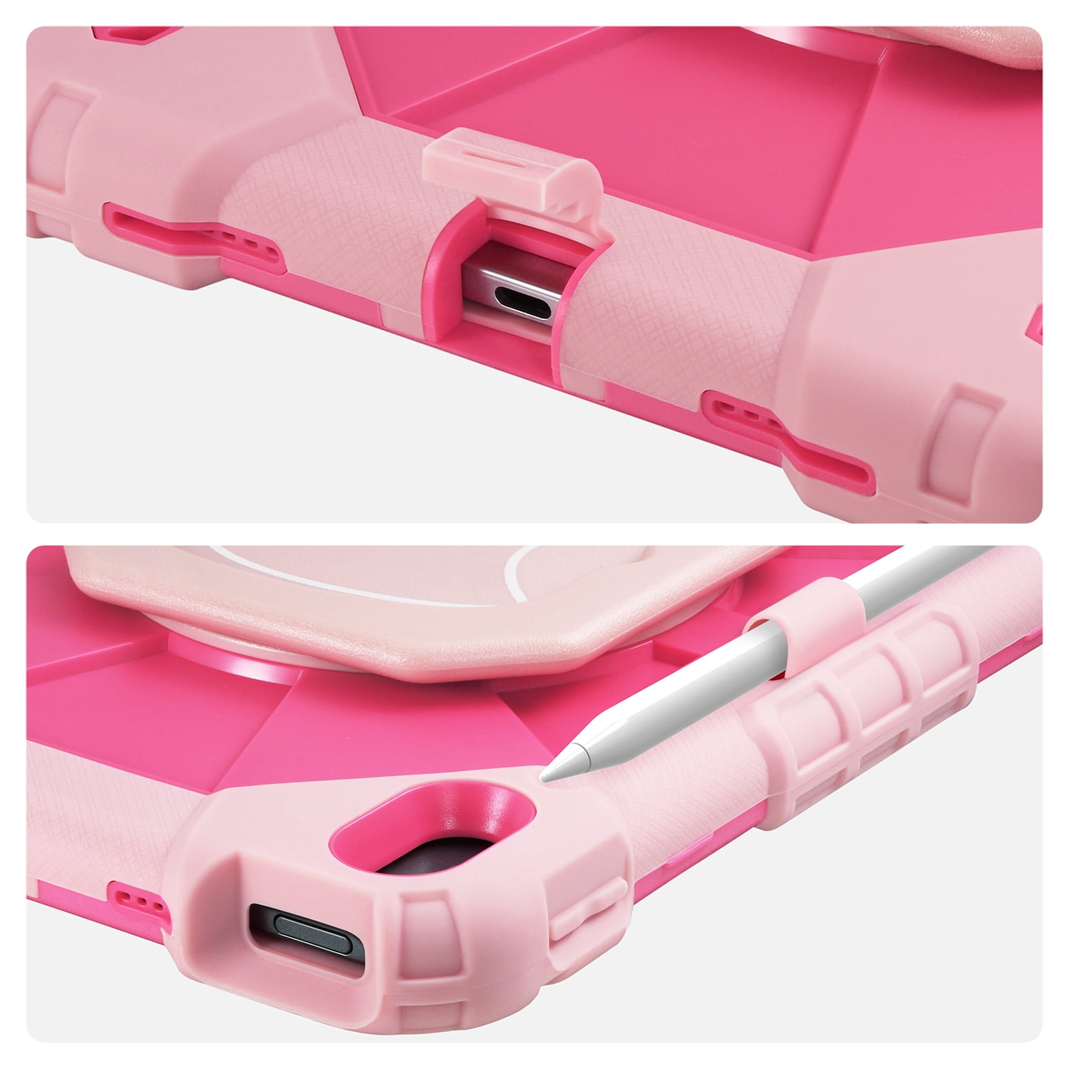 Vena For Apple iPad A16 Case For Kids (10.9"), iPad 10th Generation Case 360° Rotating Hand Strap Stand, iPad 11th Generation Cover with Pencil Holder and Shoulder Strap, Pink