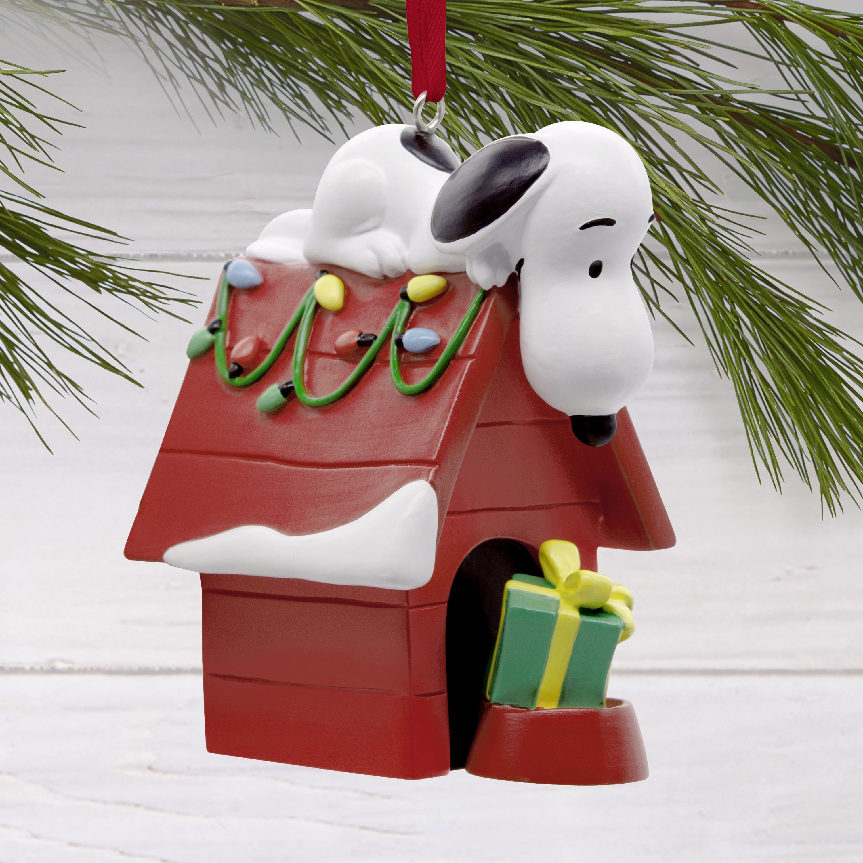 Hallmark Peanuts Snoopy on Holiday Doghouse Christmas Ornament, Gifts for Peanuts Fans