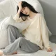 thumbnail image 2 of Pijama de cuadros de manga larga de algodón puro para mujer, conjunto de ropa de casa sencillo y bonito, estilo Ins, blanco, ligero para primavera y otoño, 2 of 4