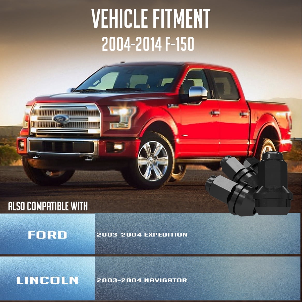 Wheel Accessories Parts 24 Black 14x2 Factory Style Lug Nuts Cone Seat Fits Ford F150, Expedition, Lincoln Part # 4L3Z-1012-A 7L1Z-1012-A 611-288 OEM Style Wheel Lug Nut (24, M14x2.0