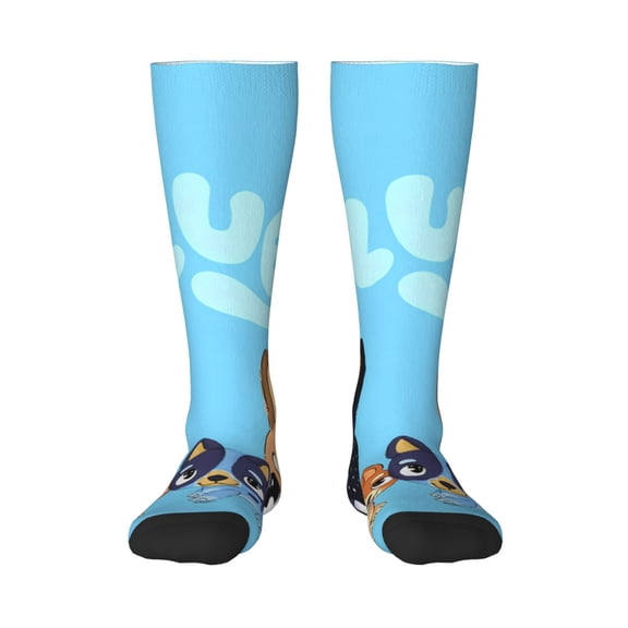 Masiiu Bluey Print Adult Crew socks, Comfortable Novelty Colorful Patterned, Breathable, Stylish Colorblock for Men Women