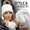thumbnail image 2 of Lelaffet Women Hat Scarf Set Pom Beanie Girls Cute Winter Ski Hat Slouchy Knit Cap with Fleece Lined White, 2 of 7