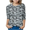 thumbnail image 6 of Girls Camouflage Printed 3/4 Sleeve Tops Teen Crewneck Dressy Casaul Shirts Summer Fall Lounge Outfits Slouchy Relaxed Classic Blouses 3-12 Years, 6 of 6