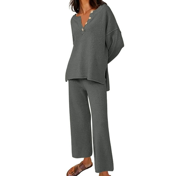 yievot Womens Waffle Knit Lounge Sets Long Sleeve Sleepwear and Long Pants Soft Pajama 2 Piece Outfits