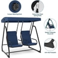 thumbnail image 3 of 2 Person Porch Swing Chair, Heavy Duty Outdoor Patio Swing Glider with Adjustable Canopy & Removable Cushions, Independent Swing Chairs for Garden, Balcony, Poolside, Backyard, Dark Blue, 3 of 9