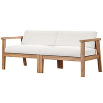 Lounge Loveseat Sofa, White Natural, Teak Wood, Outdoor Patio Balcony Cafe Bistro Garden Hospitality Restaurant, Modern Contemporary HB33320