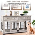thumbnail image 2 of Large Double Dog Crate Furniture with Openable Partition & 2 Drawers, 58" Wooden Dog Crate Table TV Stand, Grey, 2 of 7