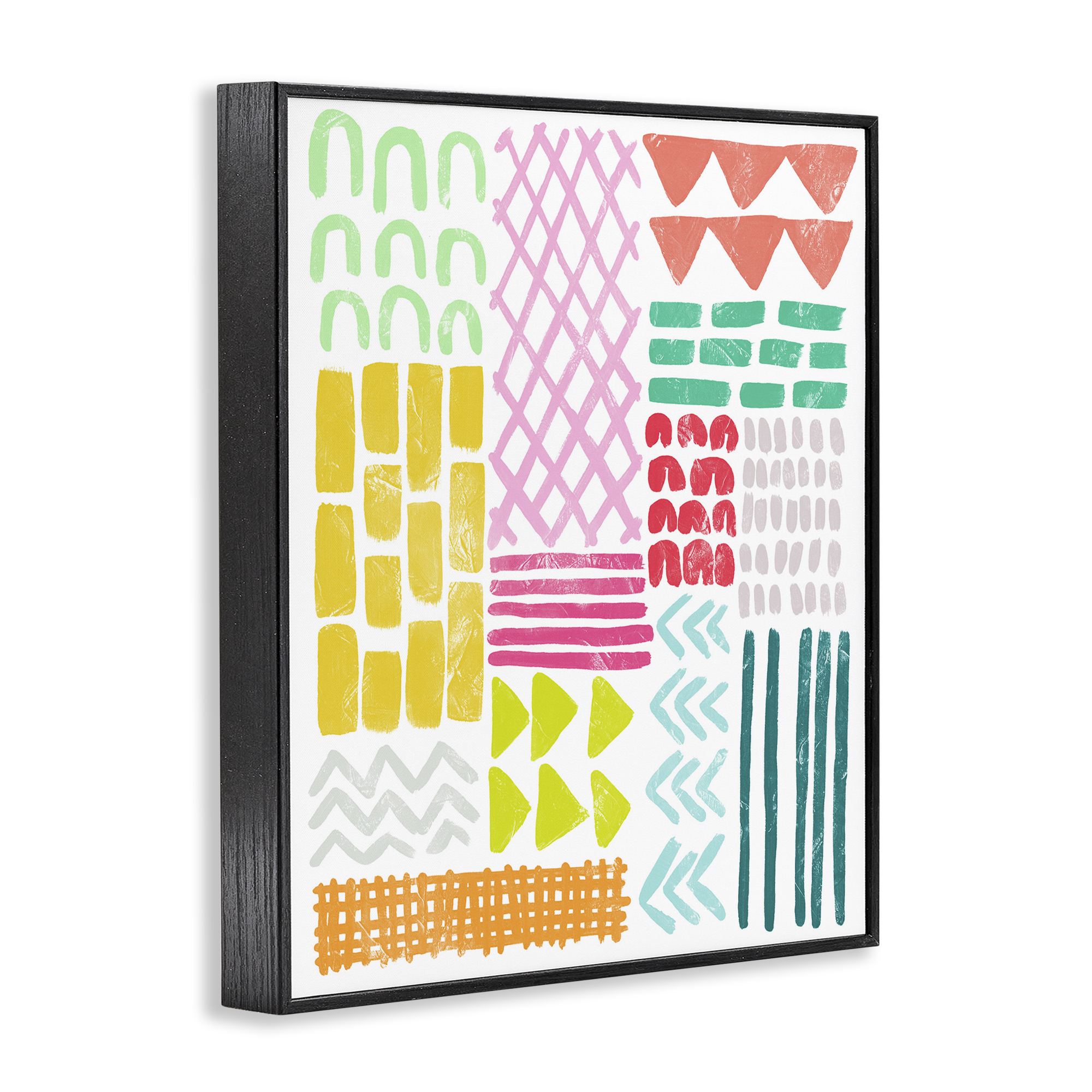 Stupell Industries Fun Varied Patterns & Shapes Abstract Painting Black Framed Art Print Wall Art, 16 x 20