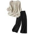 thumbnail image 4 of Likimi Two Piece Sets For Women Casual Summer Solid Color Embroidered 3/4 Sleeve Crew Neck Top With Pants Outfit Set Beige Size Xl, 4 of 4