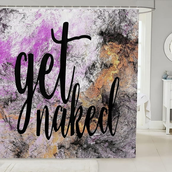 Funny Quotes Shower Curtain "Get Naked" Romantic Couple Lover Men Women Colorful Modern Tie Dye Cloth Fabric Bathroom Decor Set with Hooks Perfect for a Fun and Bold Bathroom Makeover (72"