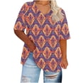 thumbnail image 2 of Jjayotai Plus Size Top for Women, Casual V Neck Short Sleeeve T Shirts, Fashion Graphic Print Loose Tunic Tee Size Plus, Floral Solid Blouse, Summer Tunic Tops Brown^ XXXXXL, 2 of 5