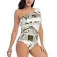 thumbnail image 3 of Uemuo Farm Animals 2 Print Women's One Piece Swimsuit Asymmetrical Neck Bathing Suit One Shoulder Side Cutout Ruffle Swimwear-, 3 of 6