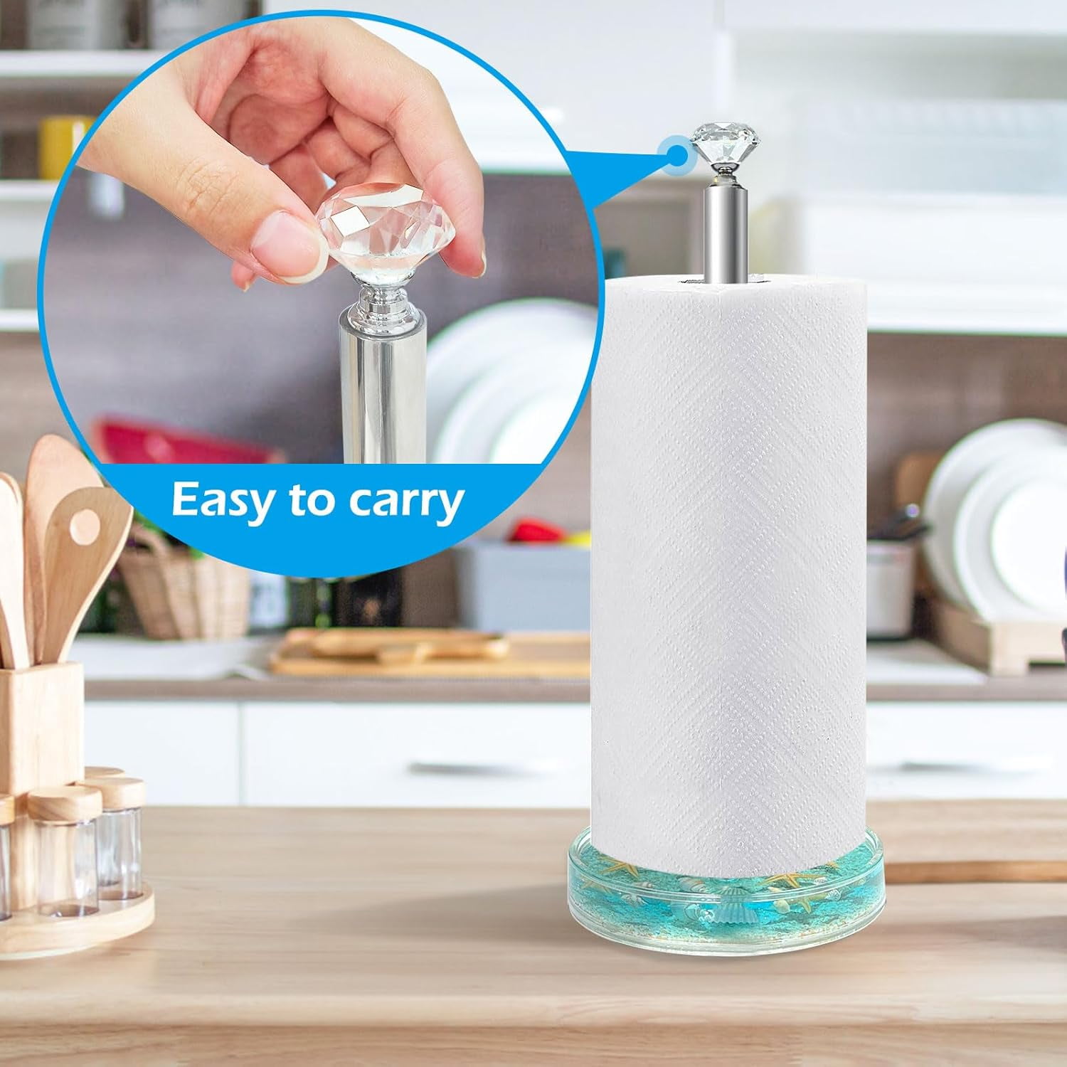 FONMY Standing Countertop Acrylic Paper Towel Holder W/Base, Handmade Seascape, Ocean Décor. for Kitchen/Bathroom