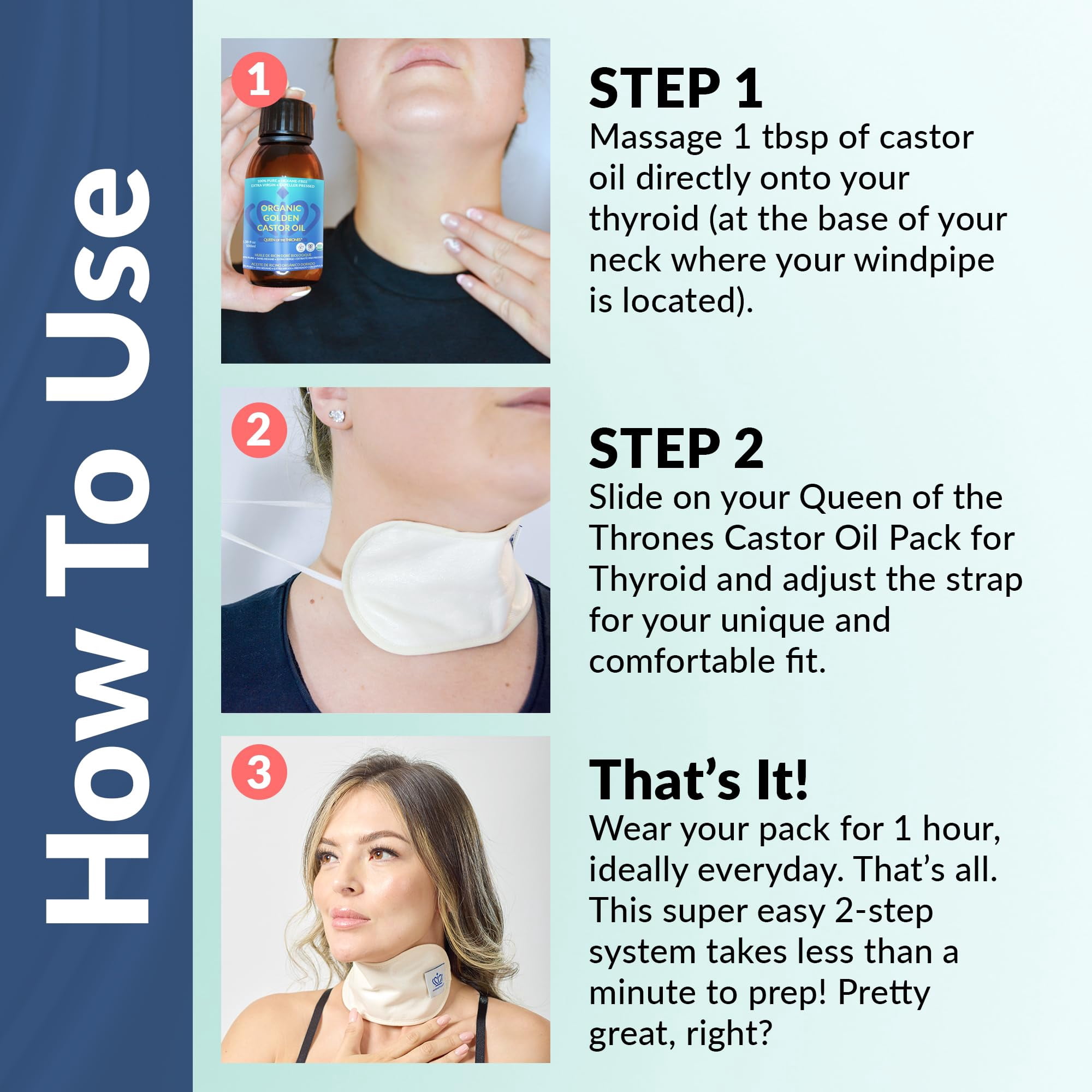 Queen of the Thrones Thyroid Castor Oil Pack Bundle, Includes Organic Golden Castor Oil, 3.38 fl oz
