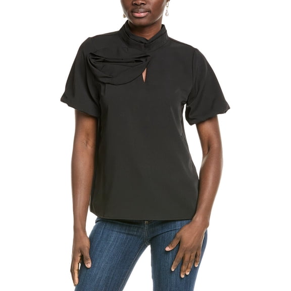 Gracia womens  Rose Detail Puff Sleeve Top, m, Black