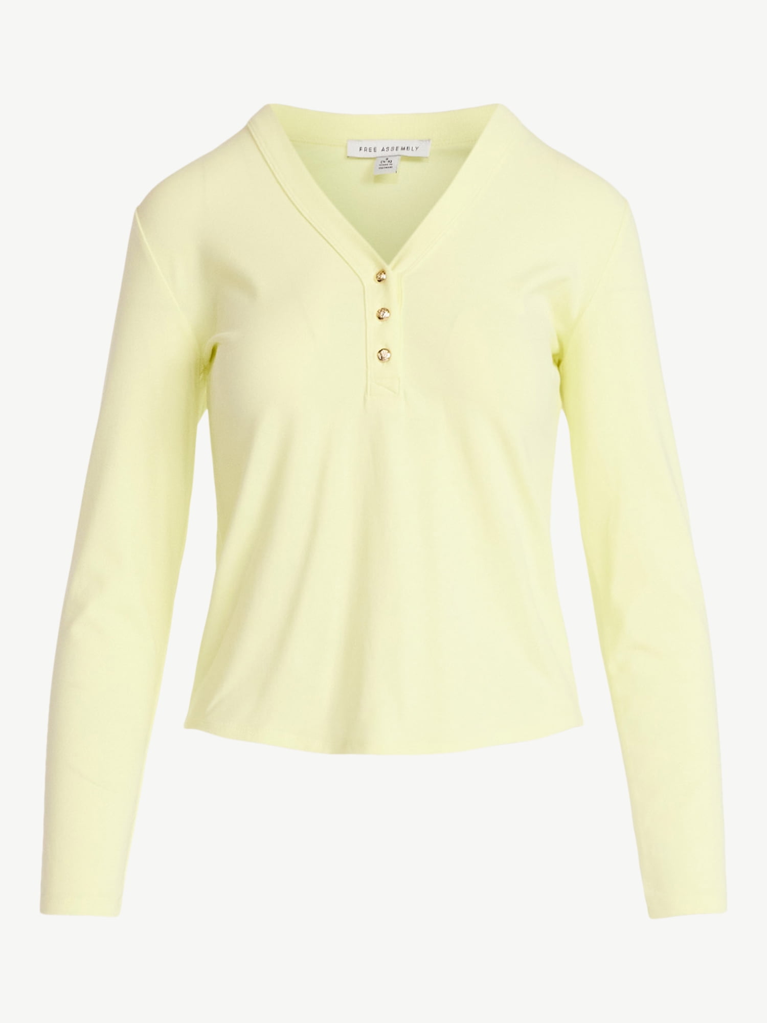 Free Assembly Women's V-Neck Henley with Long Sleeves, Sizes XS-XXL