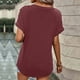 thumbnail image 4 of Camiseta de manga corta para mujer, blusa holgada informal de Color liso con botones en los hombros y cuello en V, blusa Borgoña 2XL, 4 of 6