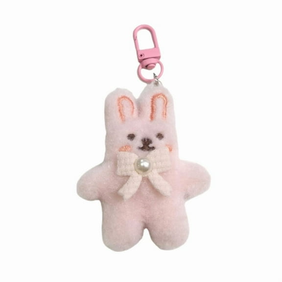 Cute Plush Rabbit Keychain With Pearl Bowknot For Girls And Women Soft Fluffy Charm Keyrings Pendant Accessory