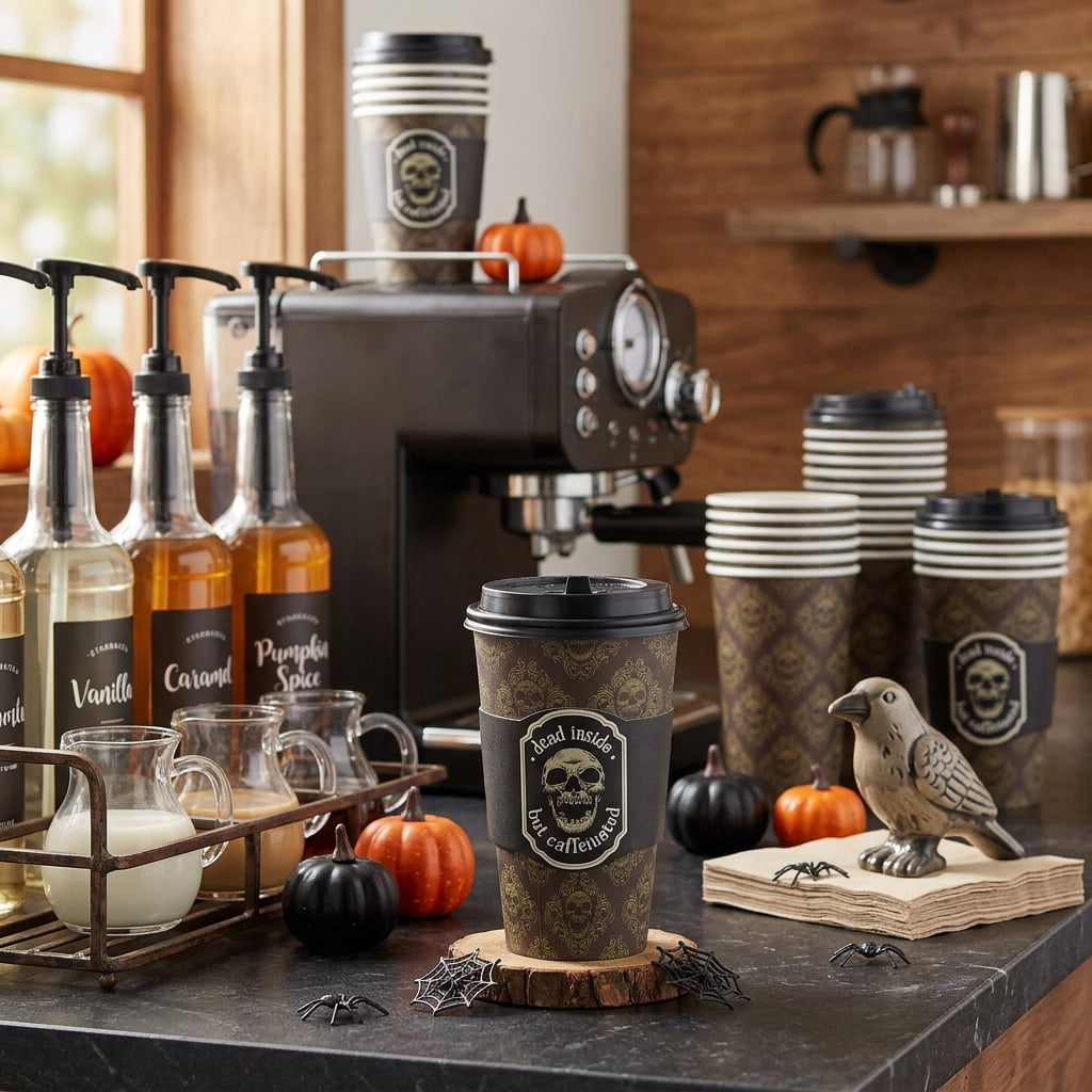 Dead Inside but Caffeinated To-Go Coffee Cups with Lids, Multicolor, 17 fl oz, 8 Count, Halloween by Way To Celebrate