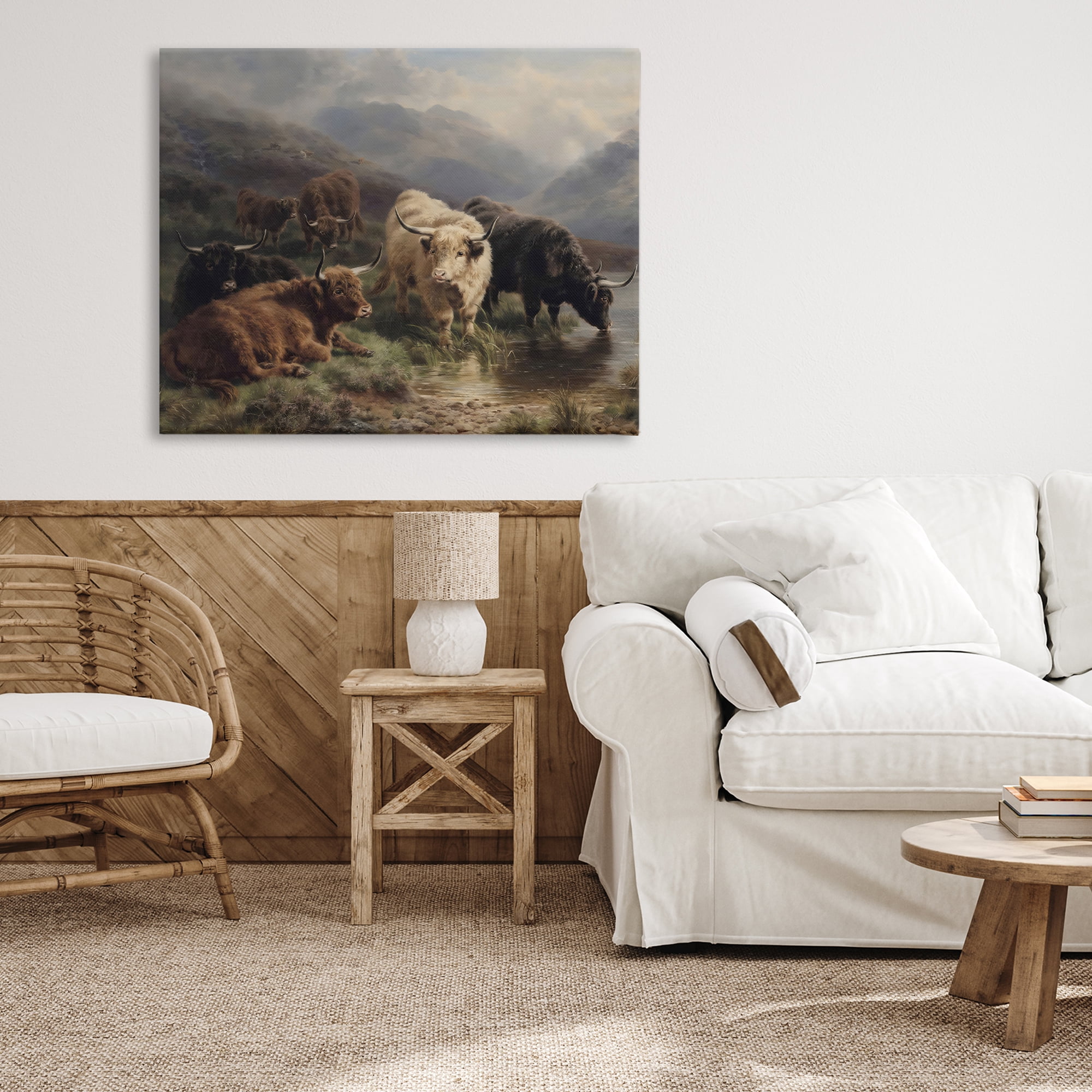 Stupell Industries Highland Cows Beside Misty Loch Canvas Wall Art, design by Arlington Prints