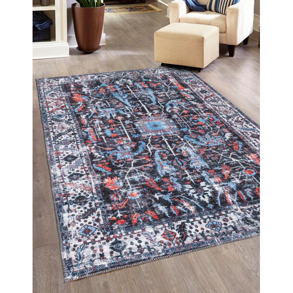 Rugs.com Mangata Collection Rug – 5' 3 x 8' Black Low Rug Perfect For Bedrooms, Dining Rooms, Living Rooms