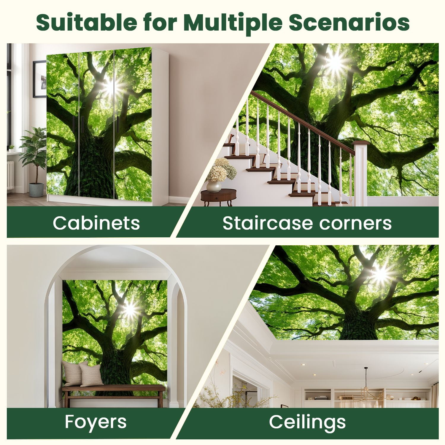 Peel and Stick Wallpaper Green Forest Decorative Large Tree Bedroom Bathroom Wall Mural Modern Art Wall Mural Decor Self Adhesive and Removable 100in x 144in