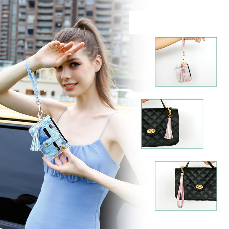 ✪ Safety Keychain for Women Wristlet Strap Keychain with Tassel Slim  Minimalist Credit Card Holder Front Pocket Wallet