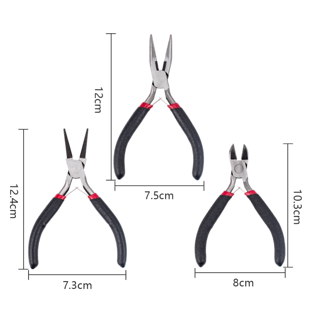 DIY Jewelry Tool Sets with Wire-Cutter Plier Round Nose Plier Side Cutting Plier Brass Rings Crochet Hook Needles Scissor Bead Awls