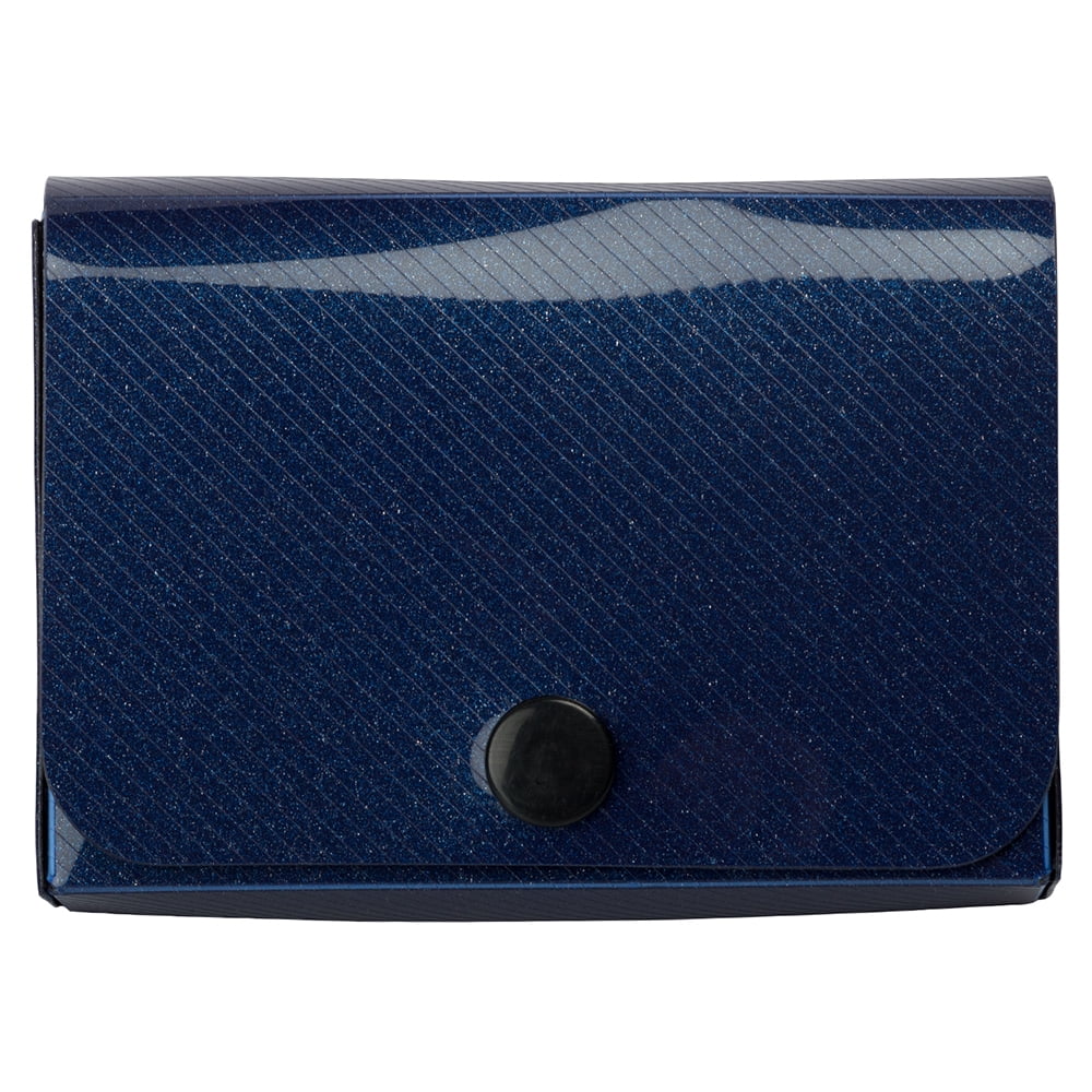 JAM Plastic Snap Business Card Holder Case, 1/Pack, Blue Metallic