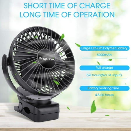 AngLink 5000mAh 6-Inch Large Battery Powered Clip on Fan, 3 Speeds Fast Air  Circulating USB Rechargeable Desk fan for Baby Stroller Home Office Camping  Outdoors Tent Beach | Walmart Canada