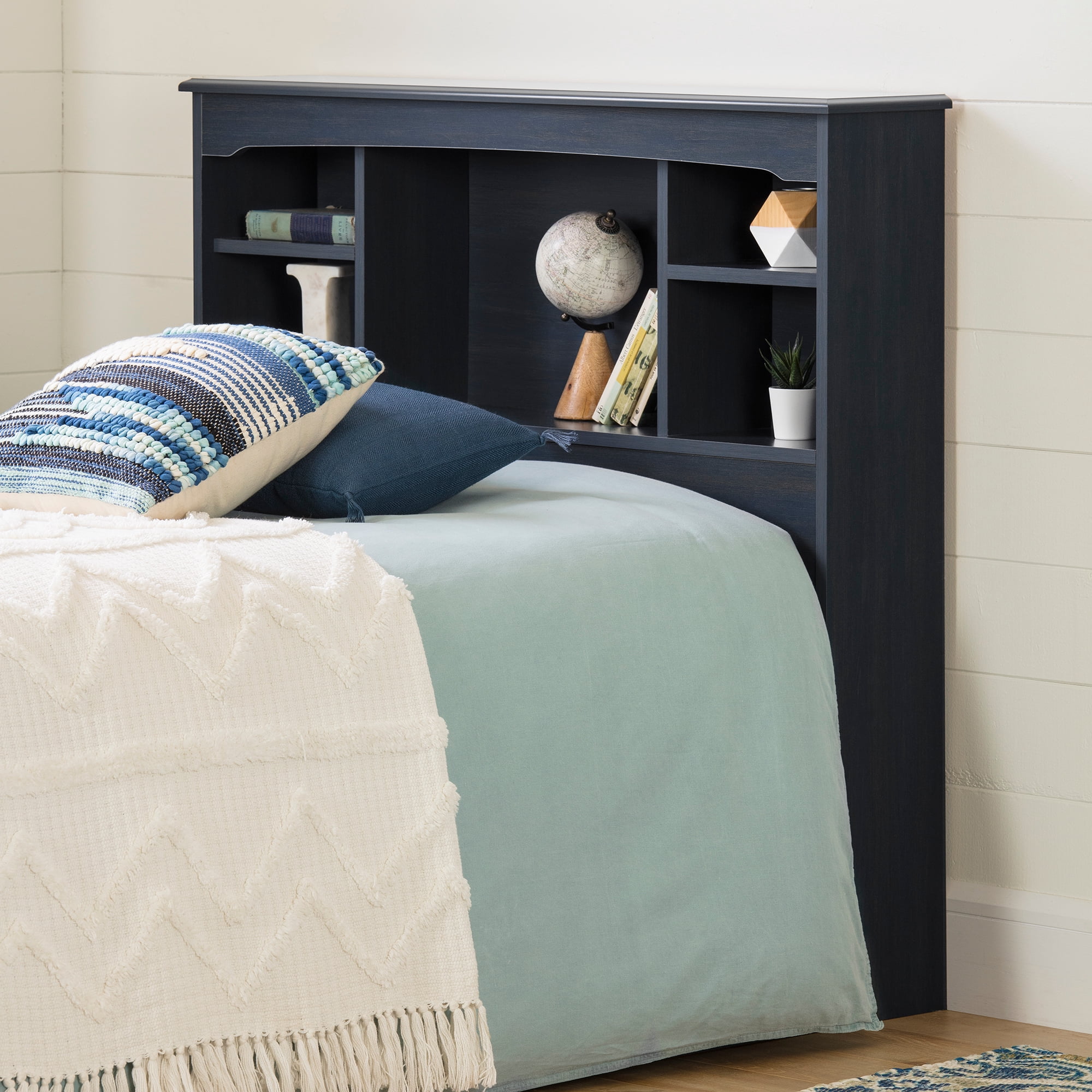 South Shore Navali Bookcase Headboard, Blueberry