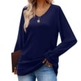 thumbnail image 2 of ATOYSOY Loose Blouse for Women Trendy V Neck Shirts Fall Winter Long Sleeve Tops Solid Color Pullover Casual Dress Sweatshirts Outwear Blue M, 2 of 6