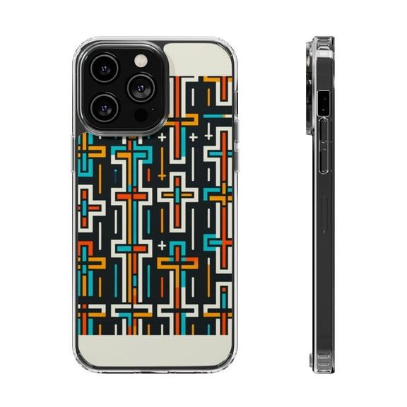 DistinctInk Hybrid (Acrylic / TPU) Clear Slim Fit Case for Apple iPhone 13 Pro (6.1" Screen) - Title: "Vibrant Crosses: A Bold Repeating Pattern"