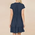 thumbnail image 6 of ZyeKqe Womens Summer Dresses Short Sleeve V Neck Sundress Drawstring Casual Ruffle A-Line Mini Babydoll Dress, 6 of 9