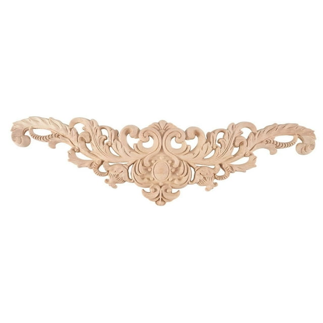 40x12cm Exquisite Classic Rubber wood Carved Applique Furniture Natural Deca