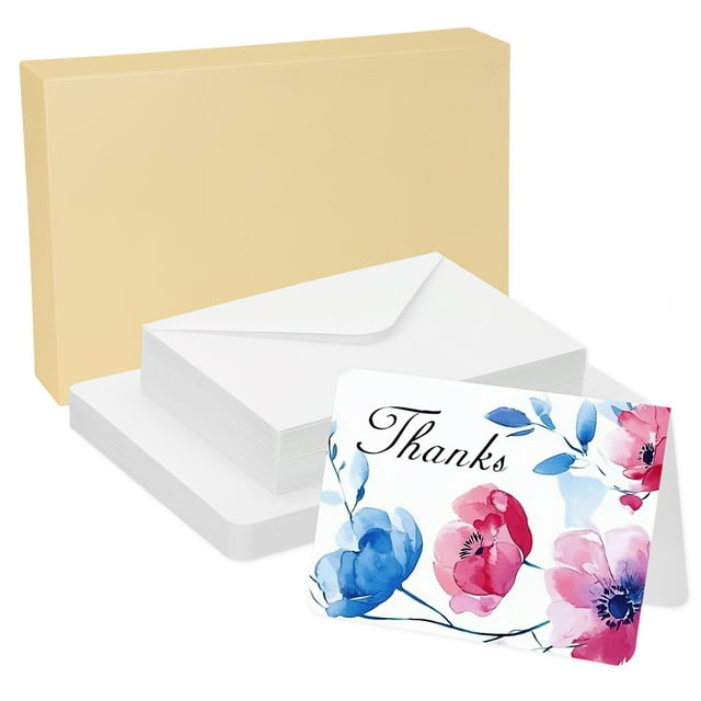 Uxcell 60 Sets Watercolor Cards Rounded Corners with Envelopes 5x7 Inch Foldable Size(Yellow Box)