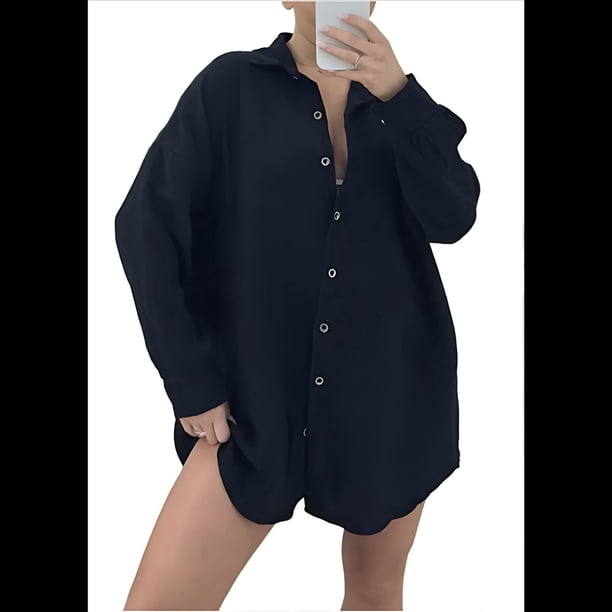 Vestido de Lentejuelas de Gran Tamaño para Mujer, Larga, Abotonado, para Playa, Verano 2025 Negro M