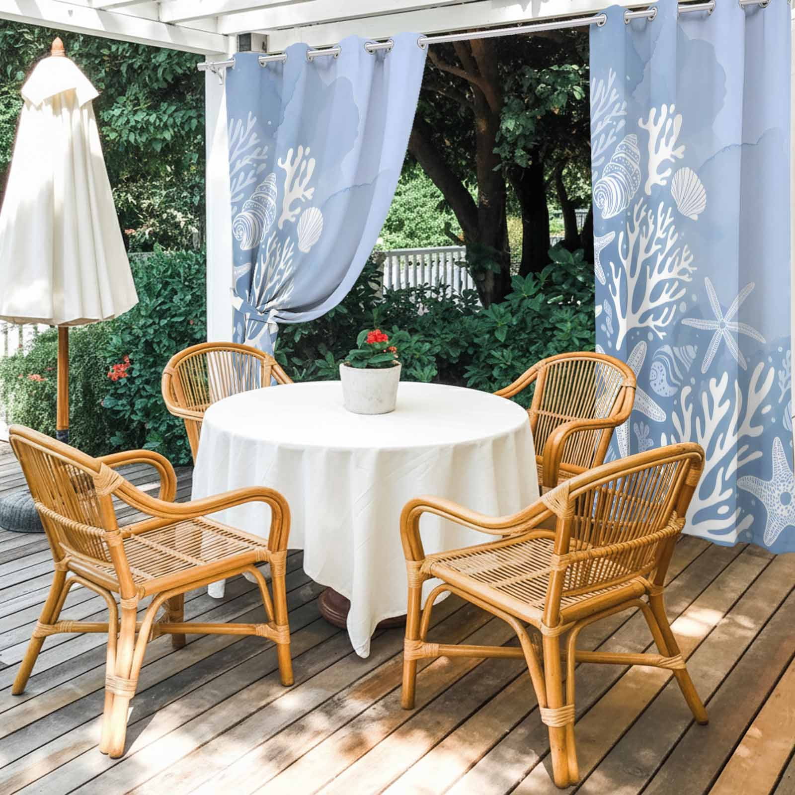 Ocean Coral Outdoor Curtains for Patio, Summer Sea Star Coral Shell Purple Sunshade Privacy Drapes Grommet Waterproof Outside Curtains for Porch/Cabana/Balcony 54"x 108", 1 Panel