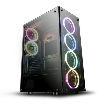 darkFlash Phantom Black ATX Mid-Tower Desktop Computer Gaming Case USB 3.0 Ports Tempered Glass Windows with 6pcs 120mm LED DR12 RGB Fans (Best Computer Fans For Gaming)