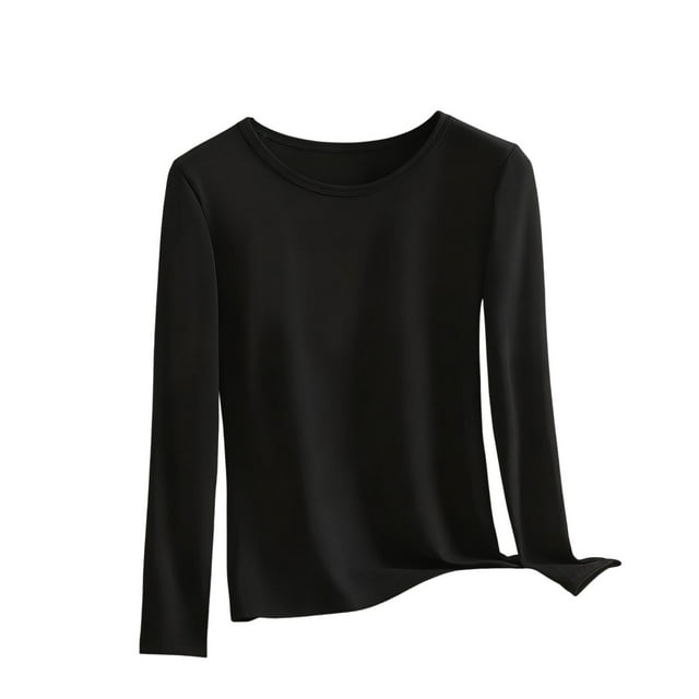 MeetoTime Haut de Pyjama pour Femme, Couleur Unie, Col Rond, Manches Longues, Chandail de Base, Haut de sous-Vêtements Ajusté