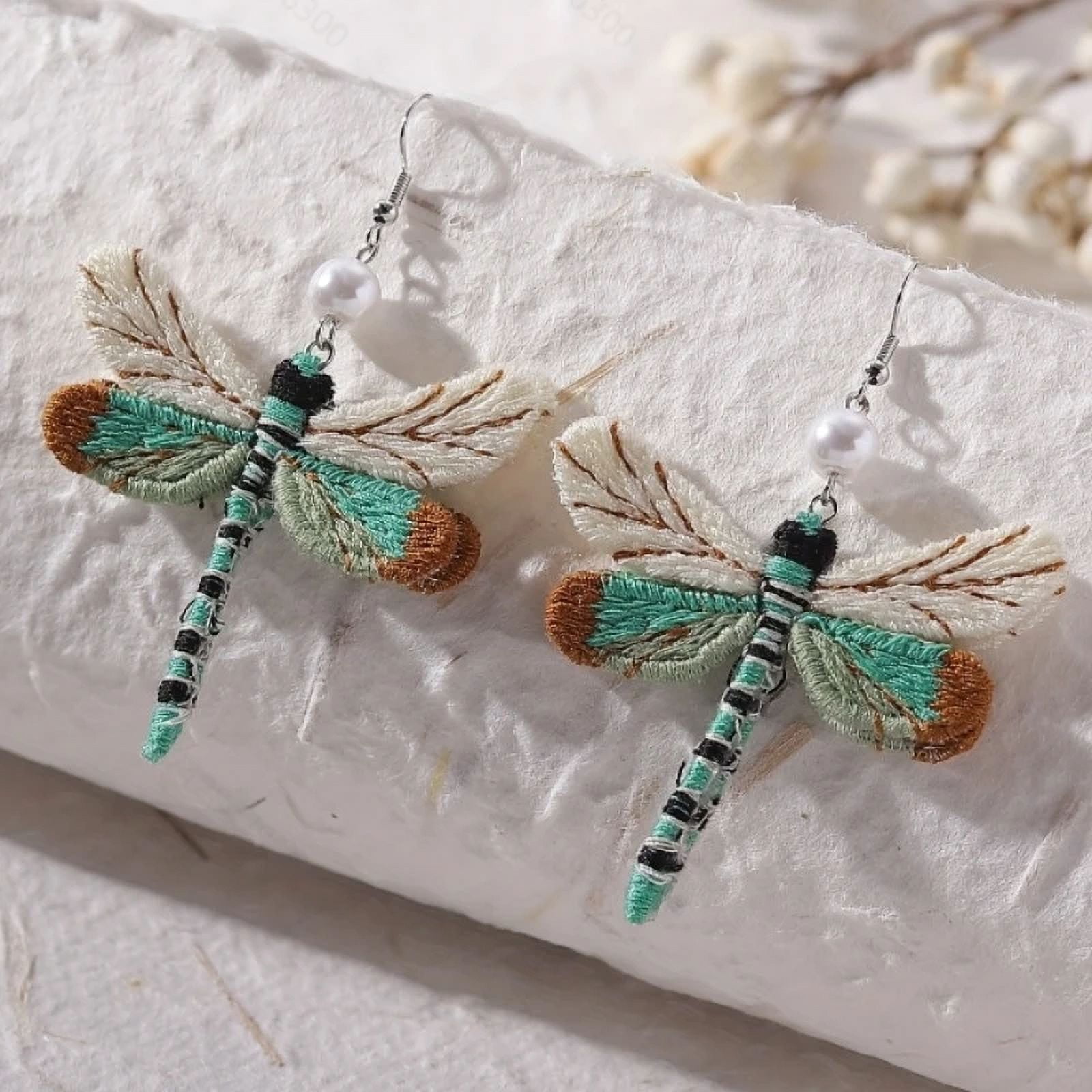 JennyShop Bohemian Style Vintage New Unique Embroidery Creative Cute Dragonfly Pendants for Women Personalized Fun Drop Earrings Jewelry