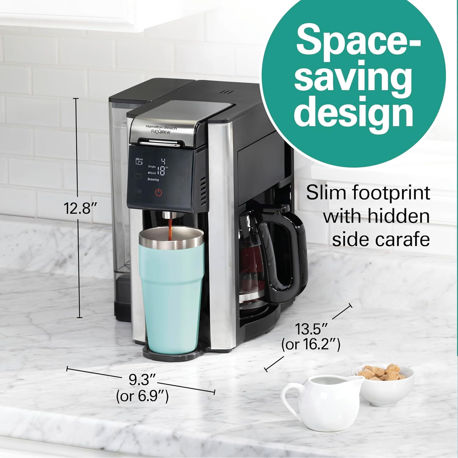 Open Box Hamilton Beach FlexBrew Advanced 5-in-1 Programmable 12 Cup Drip and Single Serve Hot & Iced Coffee Maker with Movable 60 oz. Water Reservoir, Use Pod Packs and Grounds, Fast Brewing, Black (49924)