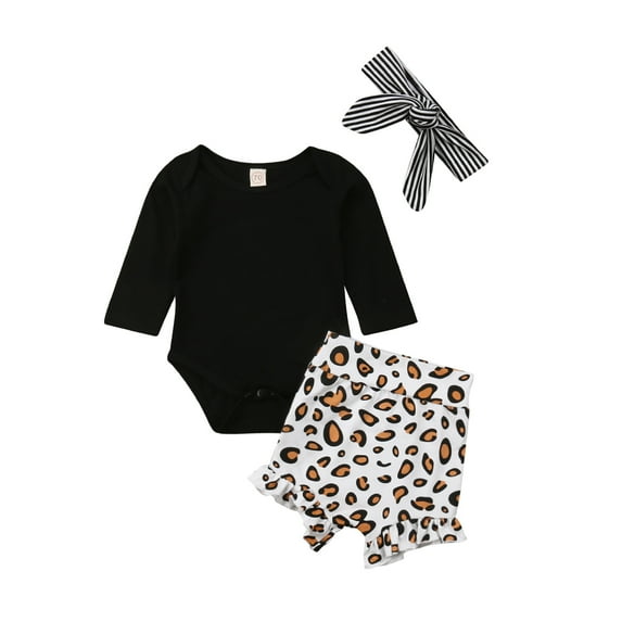 Baby Girls Knit Outfits Set Romper Letters Cotton Romper Top Floral Leopard Pants 3pcs Clothes