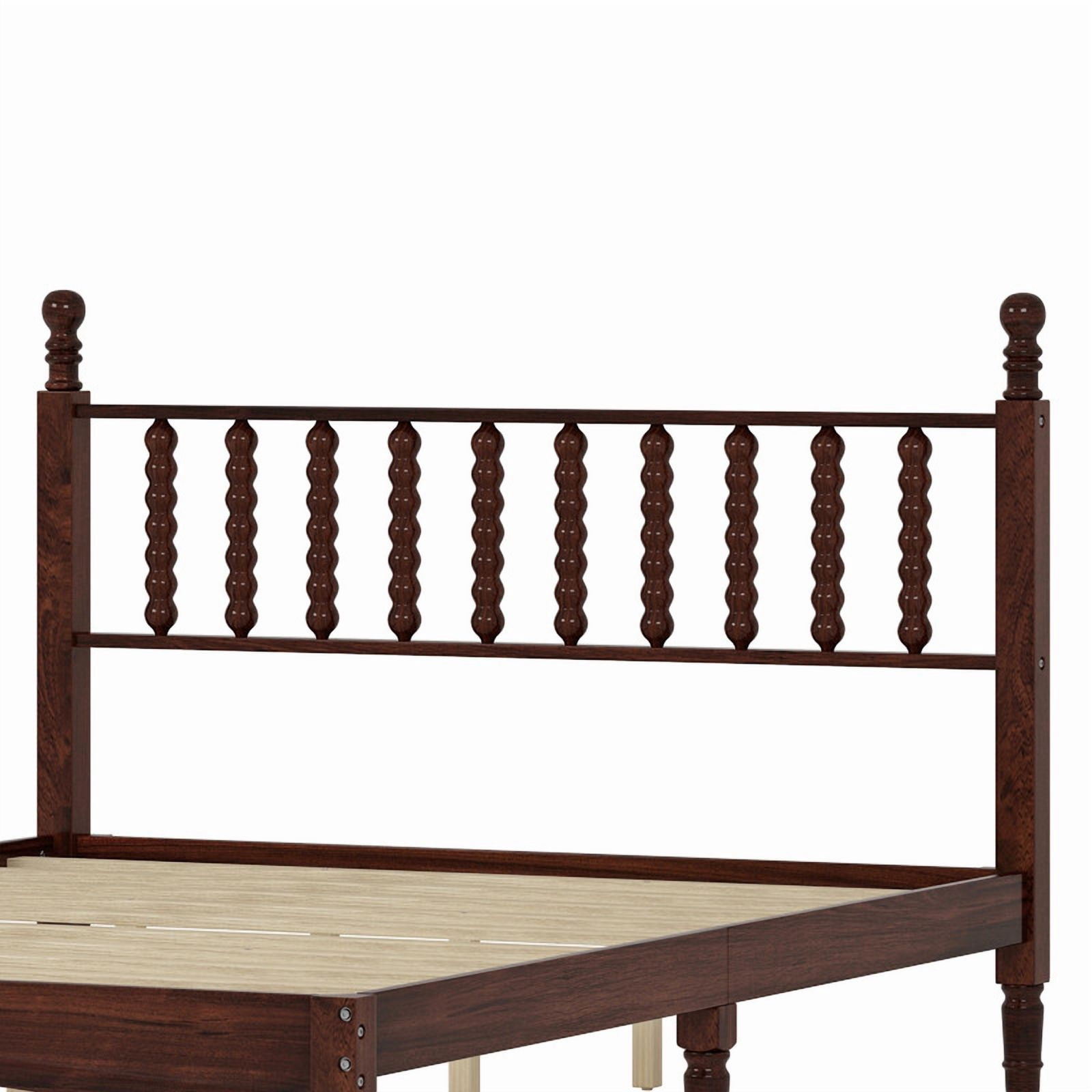 Mid-Century Modern Queen Size Wood Platform Bed with Gourd Shaped Headboard, Retro Style Low Profile Bed Frame with Slats Support