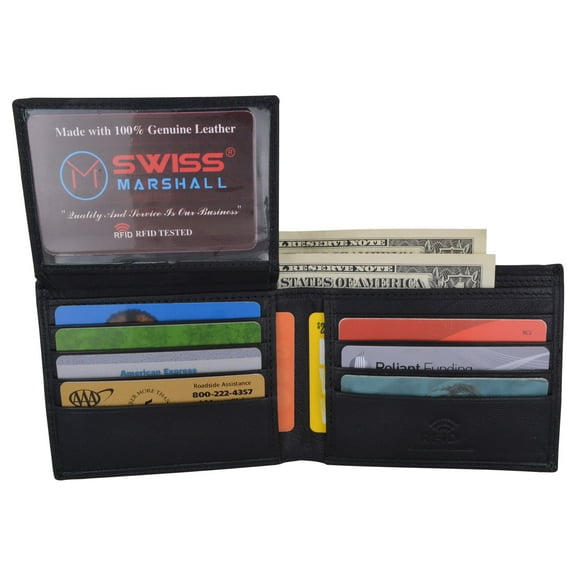 RFID Security Blocking Men's Slim Bifold Credit Card ID Leather Wallet Logo